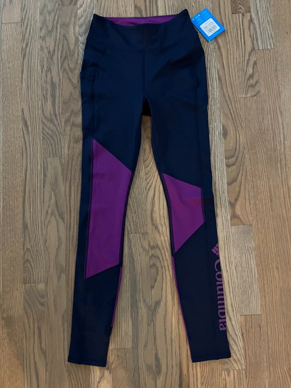 Columbia Lodge Colorblock Leggings sz Small Women’s 28” Purple Black UPF50 Hike